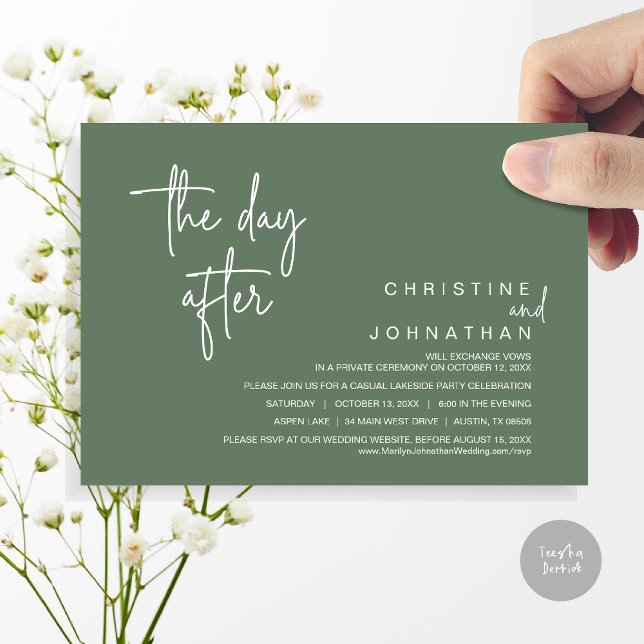 The Day After, Post Wedding Elopement Party, Sage Invitation (The Day After, Modern Post Wedding Party Invitation Card, PDF, in Sage Green)