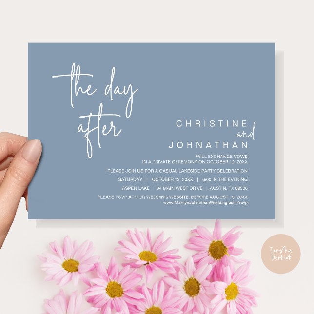 The Day After, Post Wedding Party, Dusty Blue Invitation (The Day After, Modern Post Wedding Party Invitation Card, PDF, in Dusty Blue)