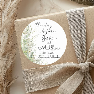 The day before Dusty Sage Green Flowers Wedding Classic Round Sticker