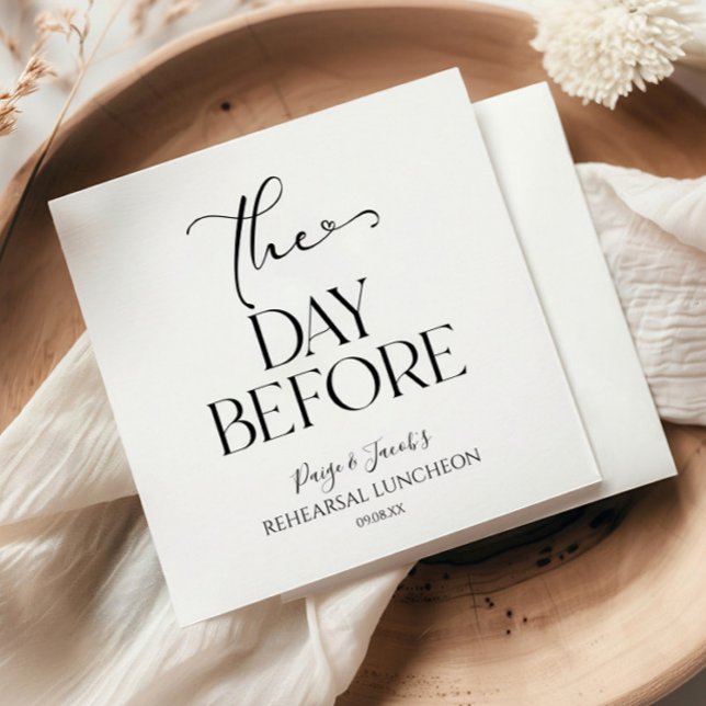 The Day Before Minimal Wedding Rehearsal Luncheon Napkin (Creator Uploaded)