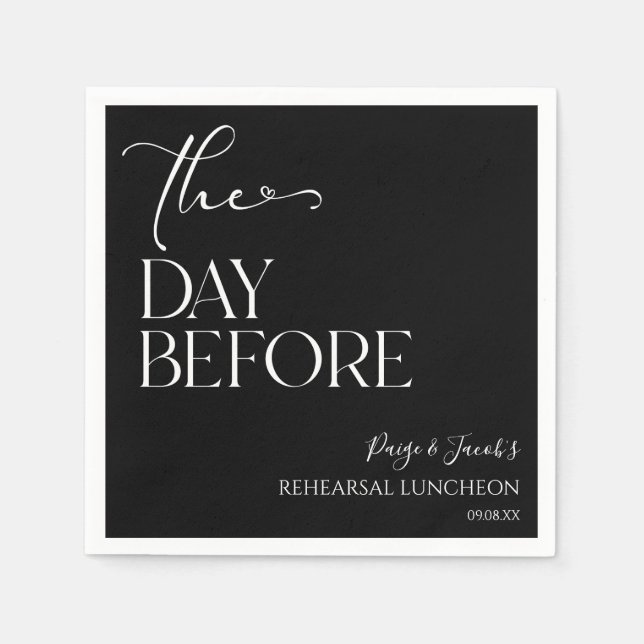 The Day Before Minimal Wedding Rehearsal Luncheon Napkin (Front)