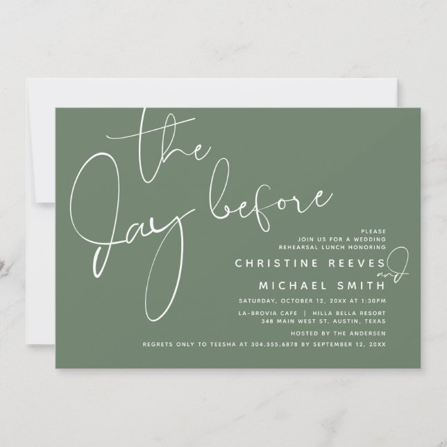The Day Before, Wedding Rehearsal Dinner or Brunch Invitation (Front)
