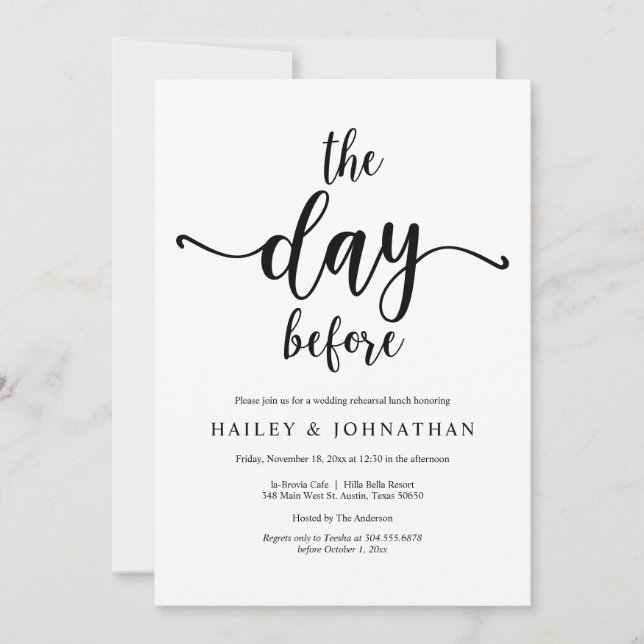 The day before, Wedding Rehearsal Lunch or Brunch Invitation (Front)
