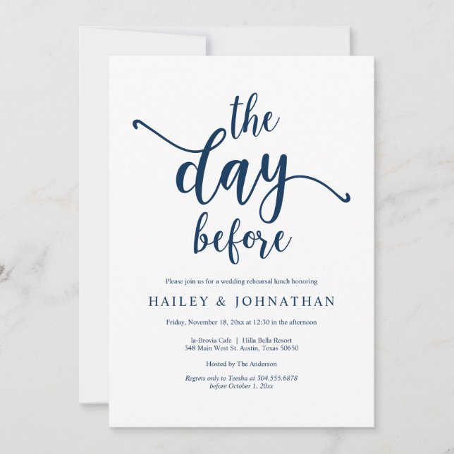 The day before, Wedding Rehearsal Lunch or Brunch Invitation (Front)