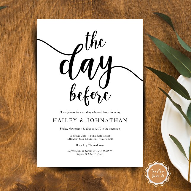 The day before, Wedding Rehearsal Lunch or Brunch Invitation (The day before, Wedding Rehearsal Lunch or Brunch Invitation Card, Printed and Template file.)