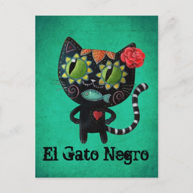 The Day of The Dead Black Cat Postcard (Front)