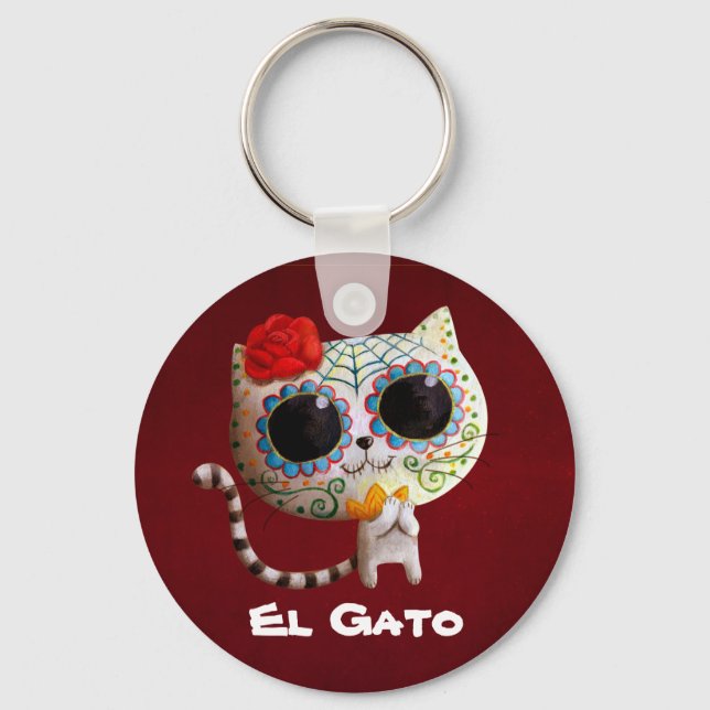 The Day of The Dead Cute Cat Key Ring (Front)