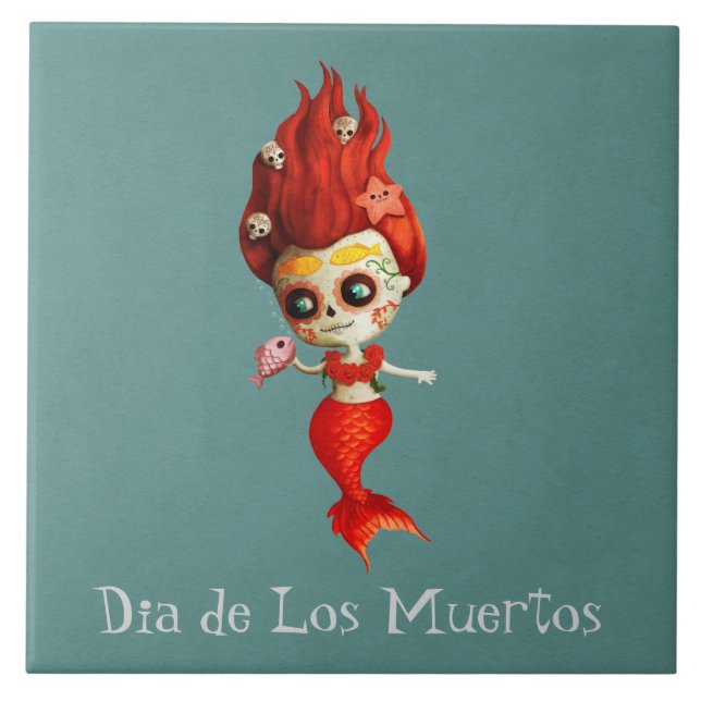 The Day of The Dead Mermaid Ceramic Tile (Front)