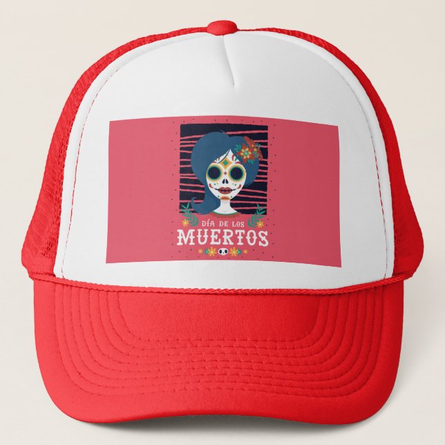The Day Of The Dead  Mexican Sugar Skull Gift Trucker Hat (Front)