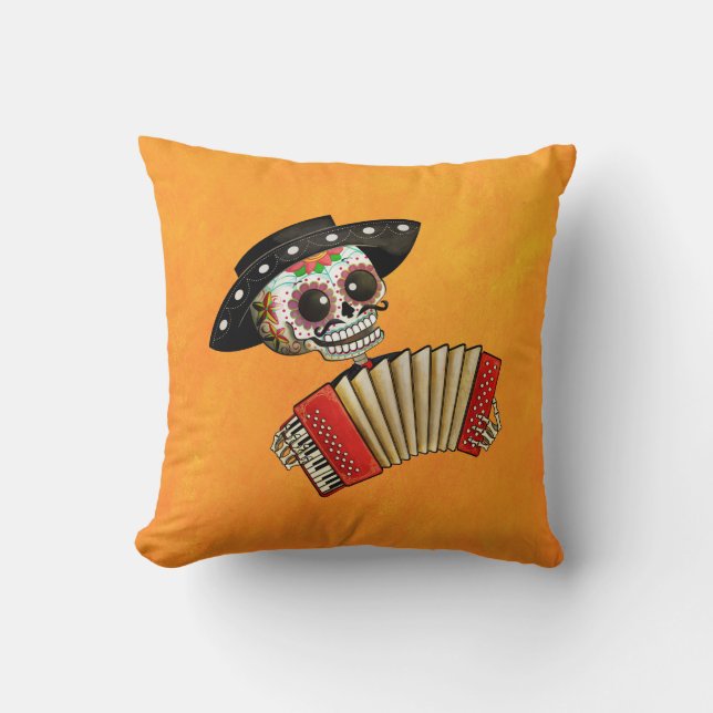 The Day of The Dead Skeleton El Mariachi Cushion (Front)
