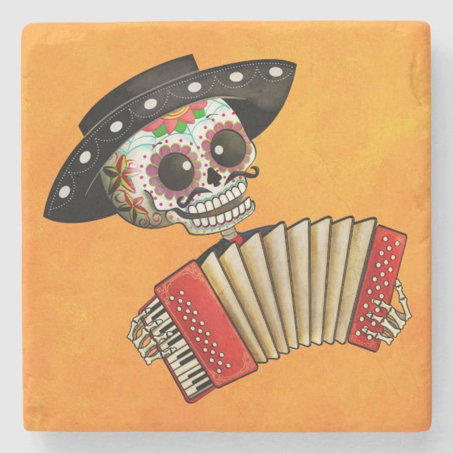 The Day of The Dead Skeleton El Mariachi Stone Coaster (Front)