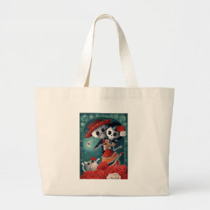 The Day of The Dead Skeleton Lovers Large Tote Bag