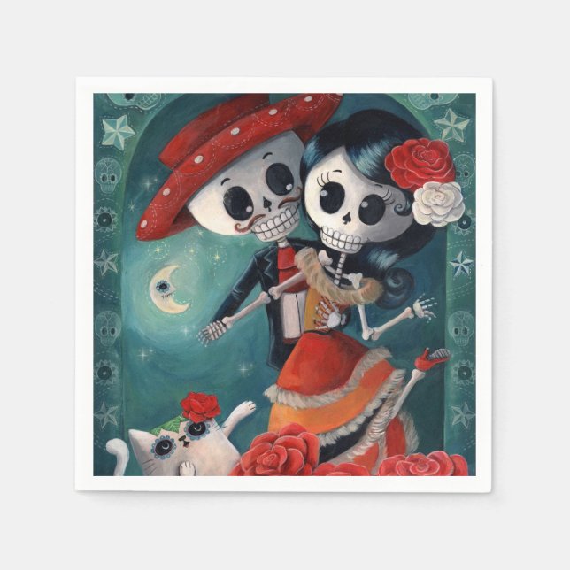 The Day of The Dead Skeleton Lovers Napkin (Front)