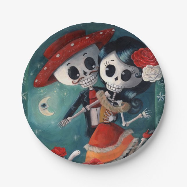 The Day of The Dead Skeleton Lovers Paper Plate (Front)