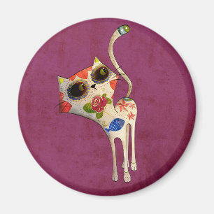 The Day of The Dead White Cute Cat Magnet
