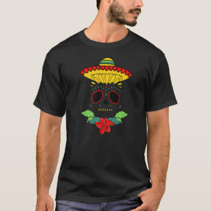 The Dead Day Sugar Skull Cute Mexican Hat Flowers T-Shirt