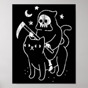 The Death Riding A Cat Funny Halloween Costume Par Poster