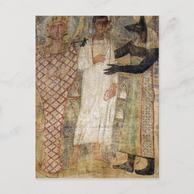The deceased and his mummy protected by Anubis Postcard (Front)