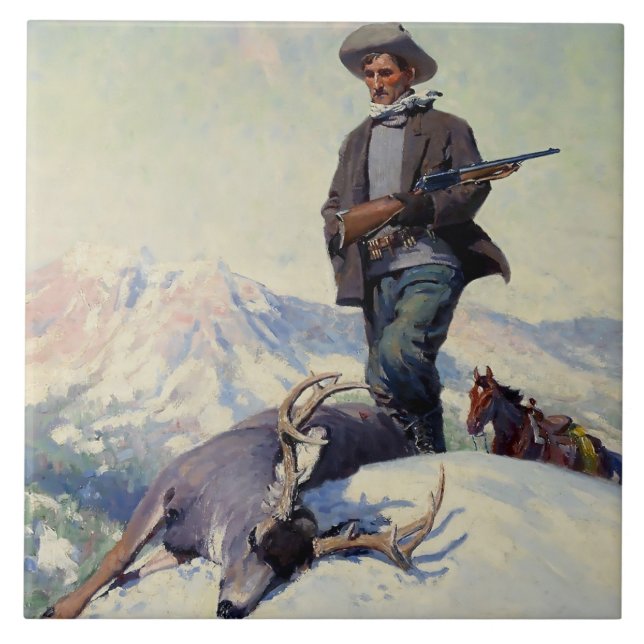 “The Deer Hunter” by W Herbert Dunton Ceramic Tile (Front)