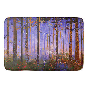 The Deer’s Secret Path - Wide Woodland Landscape Bath Mat