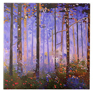The Deer’s Secret Path - Wide Woodland Landscape Ceramic Tile