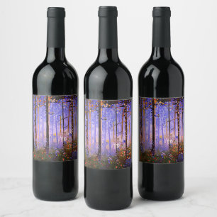 The Deer’s Secret Path  -  Wide Woodland Landscape Wine Label
