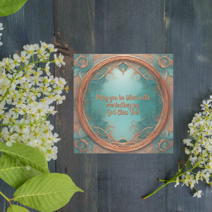 The Delicate Copper Frame on Turquoise Background Holiday Card