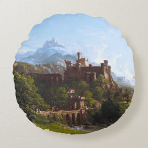 The Departure by Thomas Cole Round Cushion