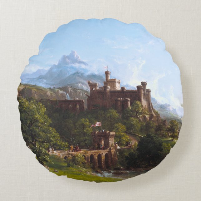 The Departure by Thomas Cole Round Cushion (Front)