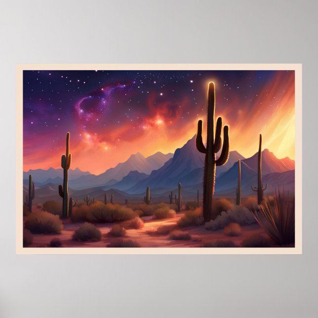 The Desert at Dusk Sequoia Cactus Colourful Art Poster (Front)