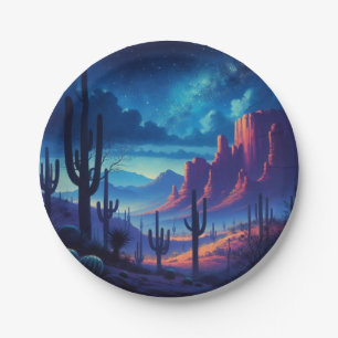 The Desert at night southwestern Paper Plate