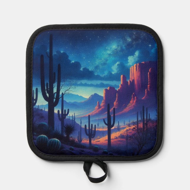 The Desert at night southwestern  Pot Holder (Front)