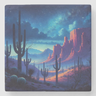 The Desert at night southwestern Stone Coaster