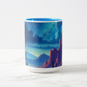 The Desert at night southwestern Two-Tone Coffee Mug