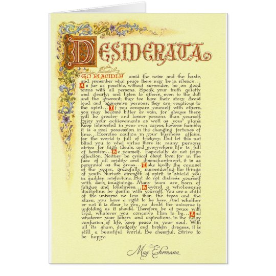 The Desiderata Poem by Max Ehrmann Card