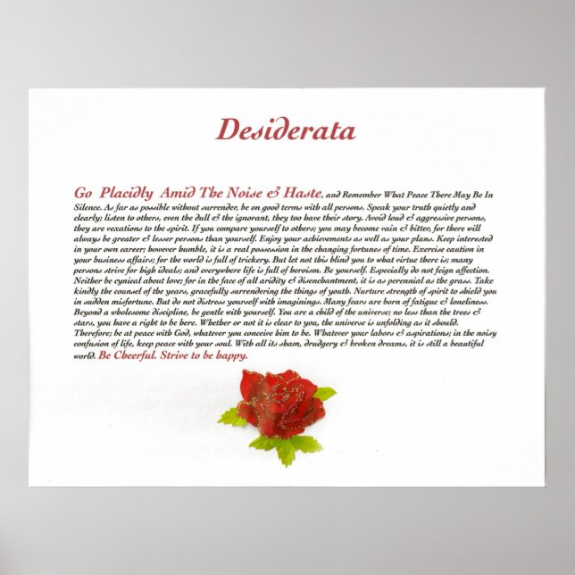 The Desiderata Poem by Max Ehrmann Poster (Front)
