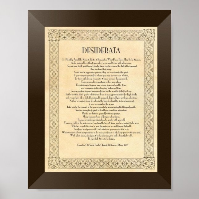 The Desiderata Poem by Max Ehrmann Poster (Front)