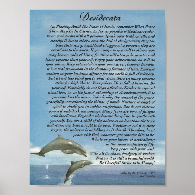 The Desiderata Poem with Playing Dolphins Poster (Front)