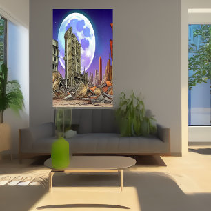The destroyed city   AI Art  Poster