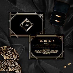 The Details Art Deco Wedding Black and Gold Card