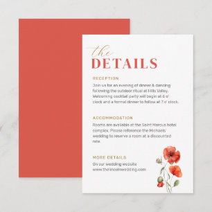 The Details Poppy Wildflower Red Bright Wedding  Enclosure Card