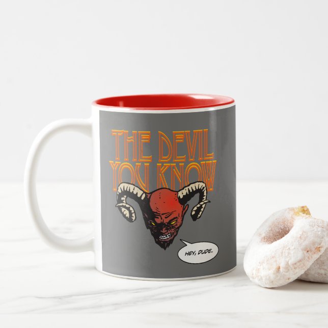 The Devil You Know Grey BG Two-Tone Coffee Mug (With Donut)