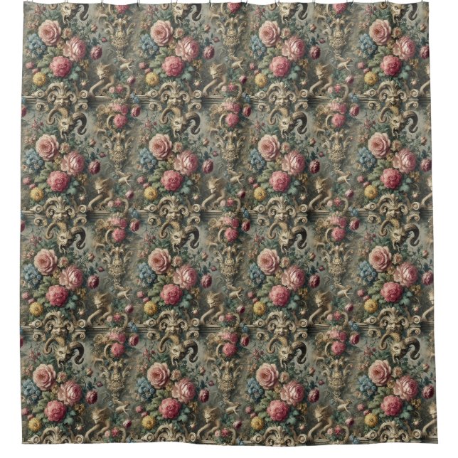 The Devourer of Bloom & Bone – Gothic Victorian Shower Curtain (Front)