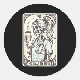 The dialysis nurse halloween skeleton nurse tarot classic round sticker