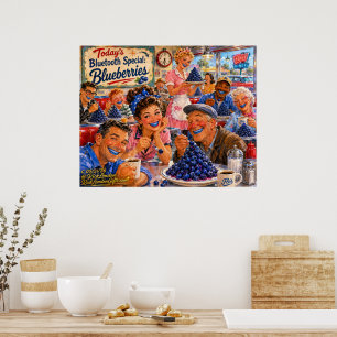 The Diner Bluetooth Blueberries Retro Cartoon Poster