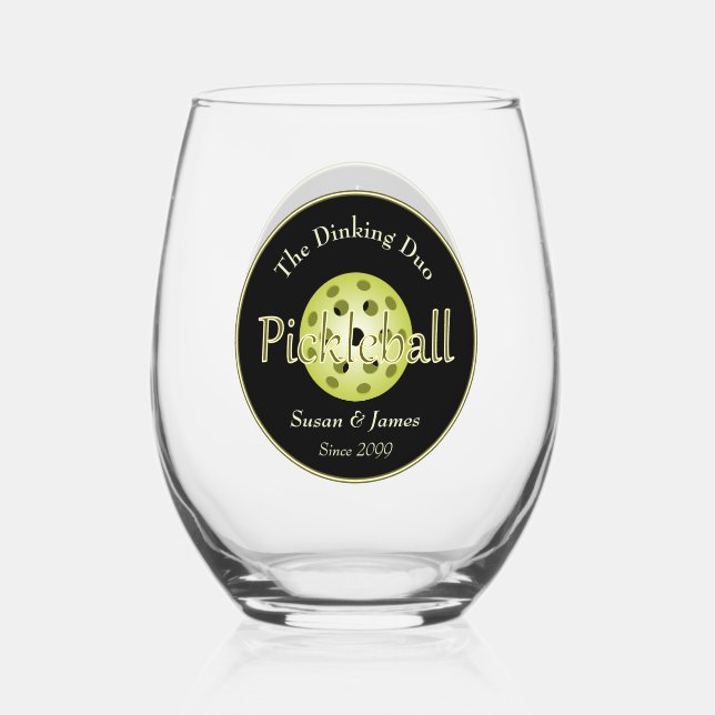 The Dinking Duo or Dude Pickleball Ball Cocktail  Stemless Wine Glass (Front)