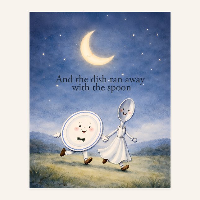 The Dish Ran Away with the Spoon Nursery Rhyme Art Poster (Creator Uploaded)