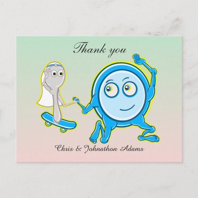 The dish Ran Away With The Spoon Wedding Thank you Postcard (Front)