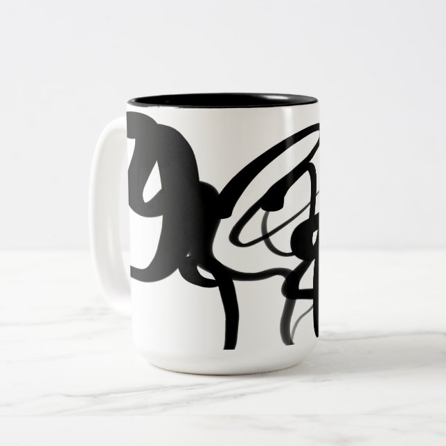 The Divers: Abstract Black & White Two-Tone Coffee Mug (Front Left)