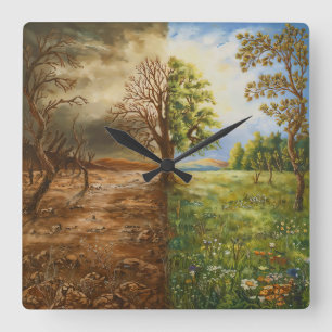 The Divide - Symbolic Contrast Illustration Style Square Wall Clock